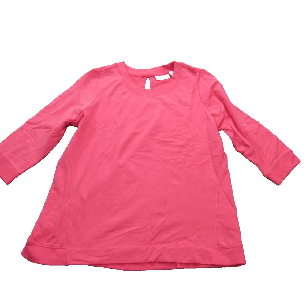 Denim & Co Active Pullover Shirt‎ Womens Medium 3/4 Sleeve Keyhole Back  Top
